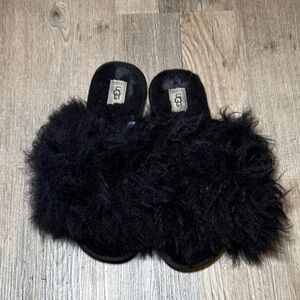 UGG Black Furry Slides